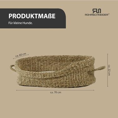 Корзина для собак Rohrschneider з ручками для маленьких та середніх собак | Ручна плетіння з морської трави, посилений високий борт | Знімний, пральний чохол | Розмір 1 (70 x 60 см)