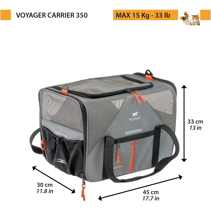 Переноска для собак та котів Ferplast Voyager, 50x35x37 см, сіра, до 15 кг