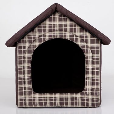 Лежак-будка для собак millybo R2, 44x38 см, коричневий з білим картатим візерунком