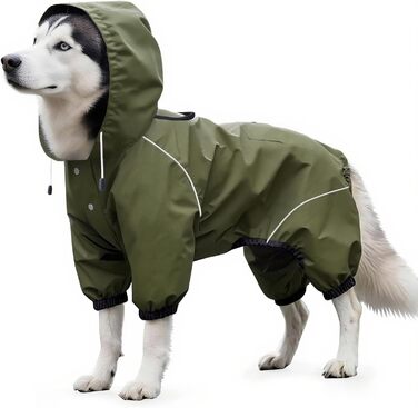 Водонепроникний дощовик для собак Idepet: тепла куртка з капюшоном для малих та середніх собак, зелений, 4XL