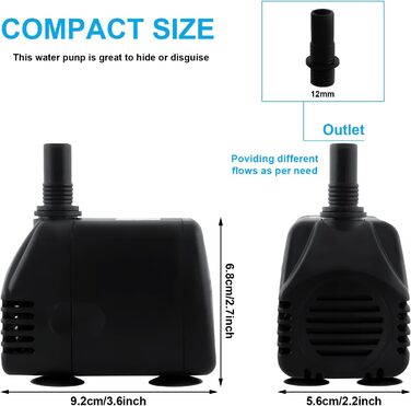 Погружний насос для ставка/акваріума Wasserpumpe 1800 л/год, 3 насадки (13/16/19 мм), 20 Вт