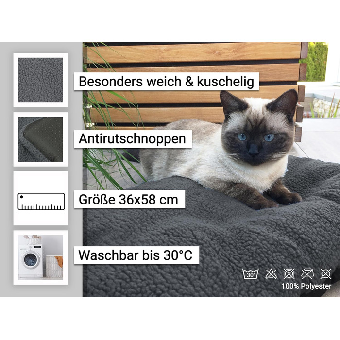 М'яке ліжко для собак та котів Zollner, сіре - 58x36 см, миється до 30°C, антиковзаючі підкладки