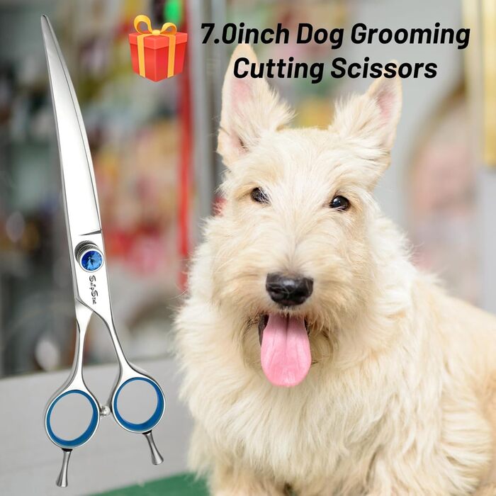 Професійна вигнута ножиця для собак, JP440C з нержавіючої сталі, для грумінгу, стрижки собак, кроликів, котів, обличчя, вух, лап. Ергономічна ручка.