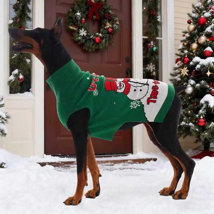 Светр для собак IECOii з коміром-моторолкою, флісовий пуловер, різдвяний пуловер для собак, теплий в'язаний пуловер на Хелловін, 5XL, зелений