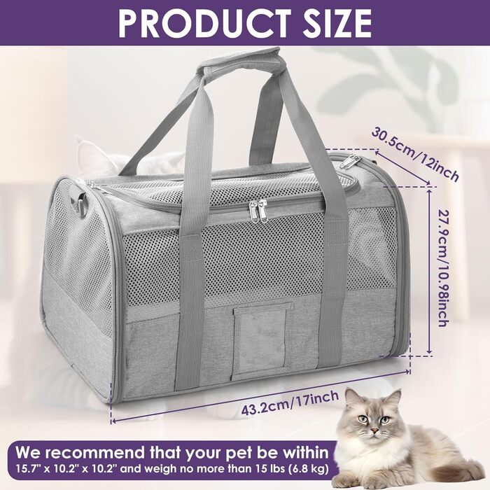 Транспортувальна сумка для тварин Foppla: Оксфордська тканина, дихаюча, складна, з мискою, для котів та собак, для подорожей