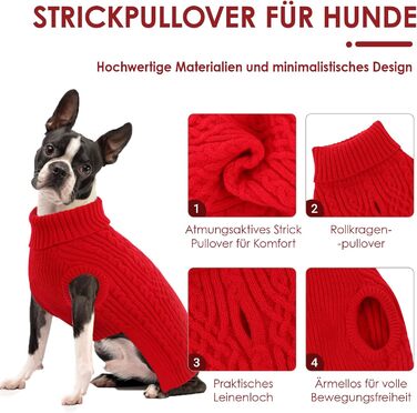 Пуловер для собак AOFITEE для маленьких порід, такса, мопс, мальтипу, з коміром-стійкою, теплий зимовий пуловер, червоний, розмір S