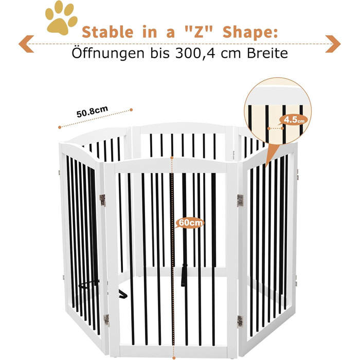 Гілка для собак HOLTICO без свердління, металево-дерев'яна, розкладна, біла, 3 панелі