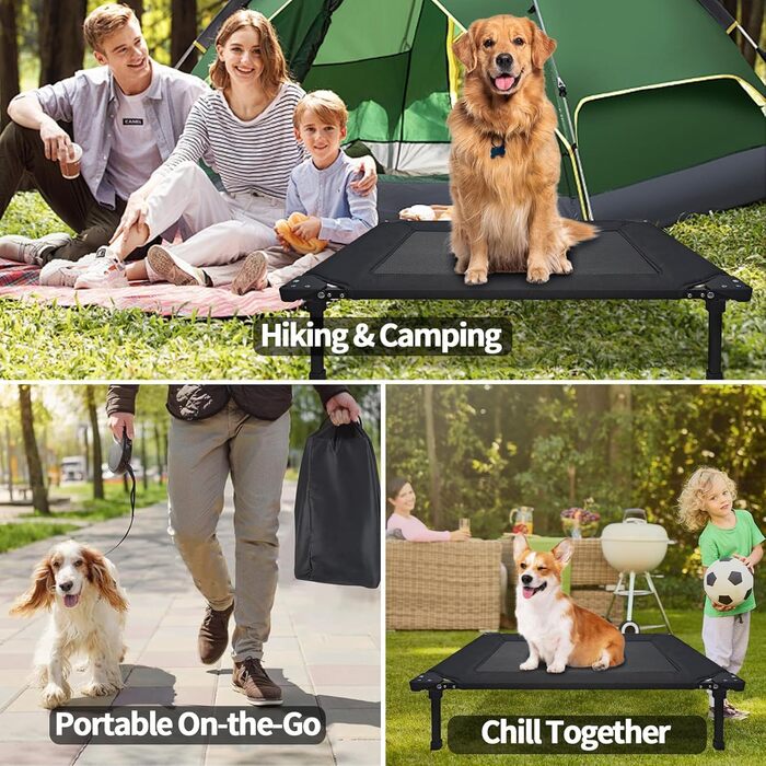 Охолоджуване ліжко для собак Pozico, складане, з металевим каркасом та дихаючою сіткою, для собак та котів, чорне, розмір L (83x66x20)