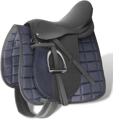 Сідло для коня vidaXL 17,5'' з натуральної шкіри, комплект 12 см, аксесуари, чорне, 14 см