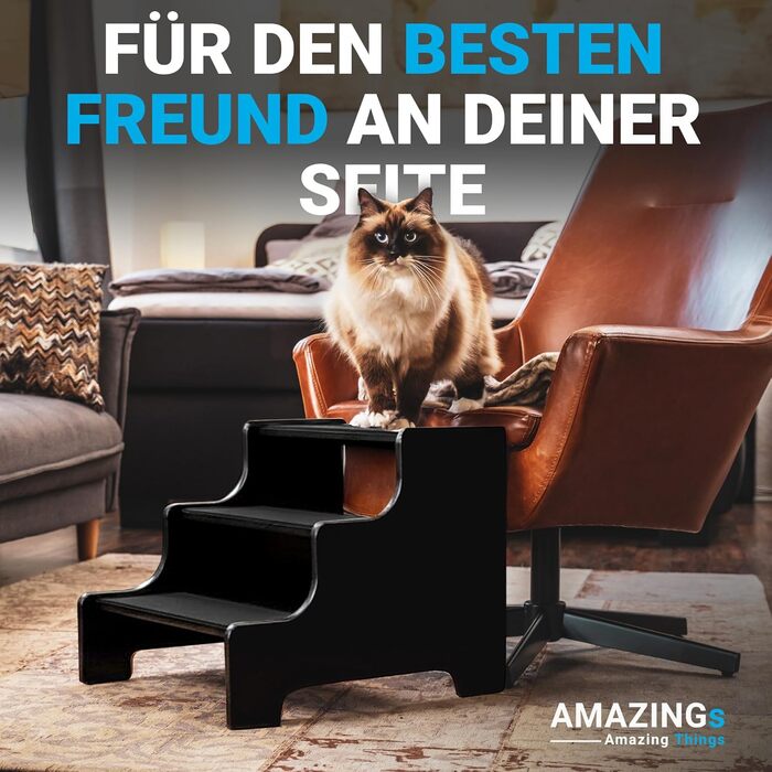 Сходинки для собак та котів AMAZING: 3 сходинки, 40 см, чорного кольору. Підходить для маленьких, середніх та великих собак, а також для старих котів. Захист суглобів, заміна рампі.