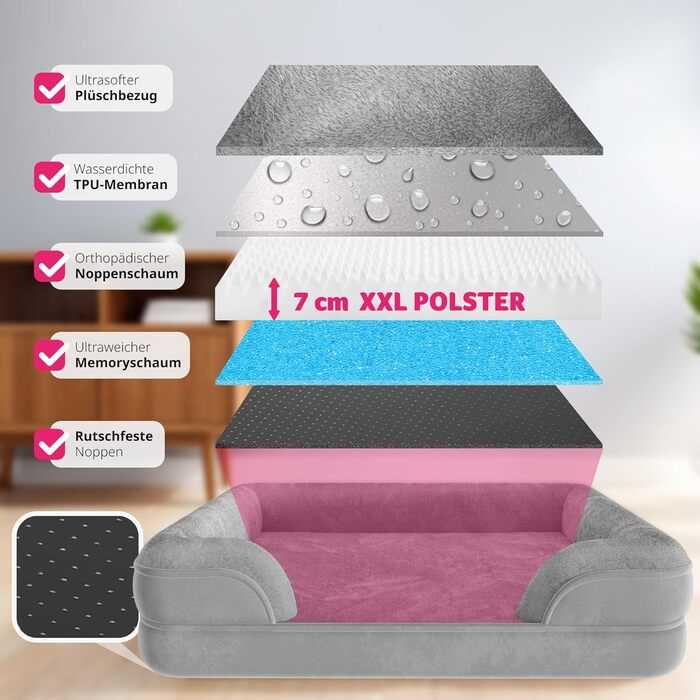 Ортопедичне ліжко для собак tectake® з Memory Foam, велике та середнє, м'яке та миється, 94 x 72 x 18 см