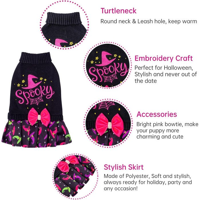 CuteBone Синій собачий светр з сніжинками, одяг для цуценят, зручні толстовки та зимові куртки для собак, отвір для повідка DS72-DE (L, Halloween 3)