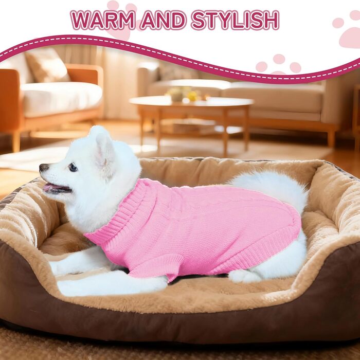 Вовняний пуловер для собак з коміром-горловиною, теплий та м'який, зимовий одяг для собак та котів, червоний, розмір M (14', рожевий)