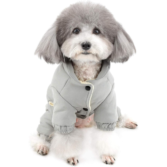 Зунеа Теплий зимовий костюм для собак, флісова підкладка, теплий одяг для цуценят, теплий комбінезон для собак, для дівчаток та хлопчиків (M, сірий)