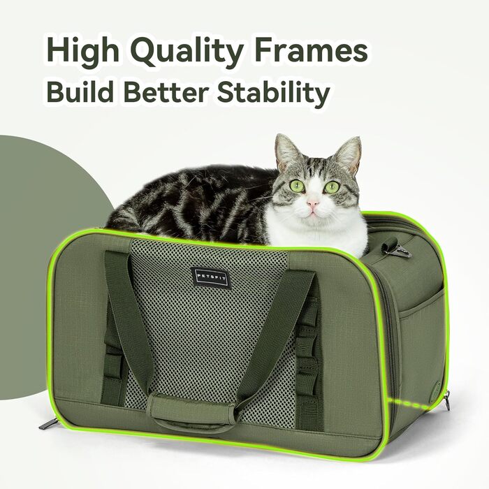 Транспортувальна сумка для котів і собак Petsfit, авіаційна, з ковдрою, міцна та дихаюча, оливкова, 49x23x28 см