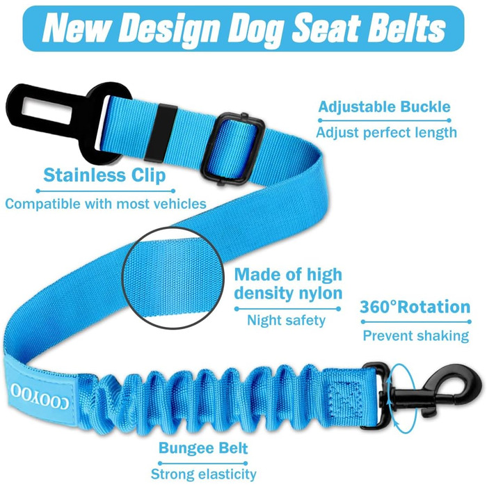 Автомобільний нашийник для собак COOYOO: безпечний, регульований, міцний, нейлон, блакитний, набір 01
