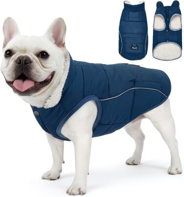 Зимова куртка для собак Keine Hunde, водонепроникна з флісовою підкладкою, світловідбиваюча, вітрозахисна жилетка з кишенями та шлейкою, (S, Синій)