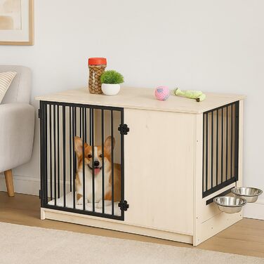 Клітка для собак Relaxdays, сіра/чорна, розмір 65,5x102x60 см, з двома мисками, з дерева, MDF & сталь