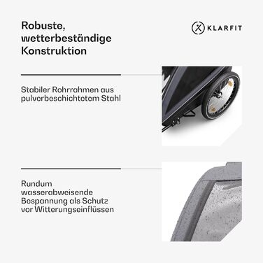 Klarfit GoKiddo: Дитячий велопричіп для 2 дітей - 2-в-1 (велопричіп та візок) з гальмами, ременями безпеки, регульованими сидіннями, 40 кг вантажопідйомністю, захистом від дощу та UV-променями, складаний, темно-сірий