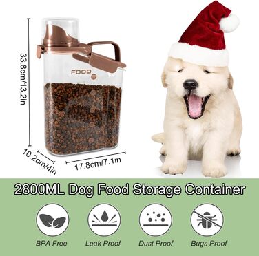 Контейнер для корму для собак і котів, 2,8 л, герметичний, з мірним стаканчиком, BPA-free, для дому та подорожей