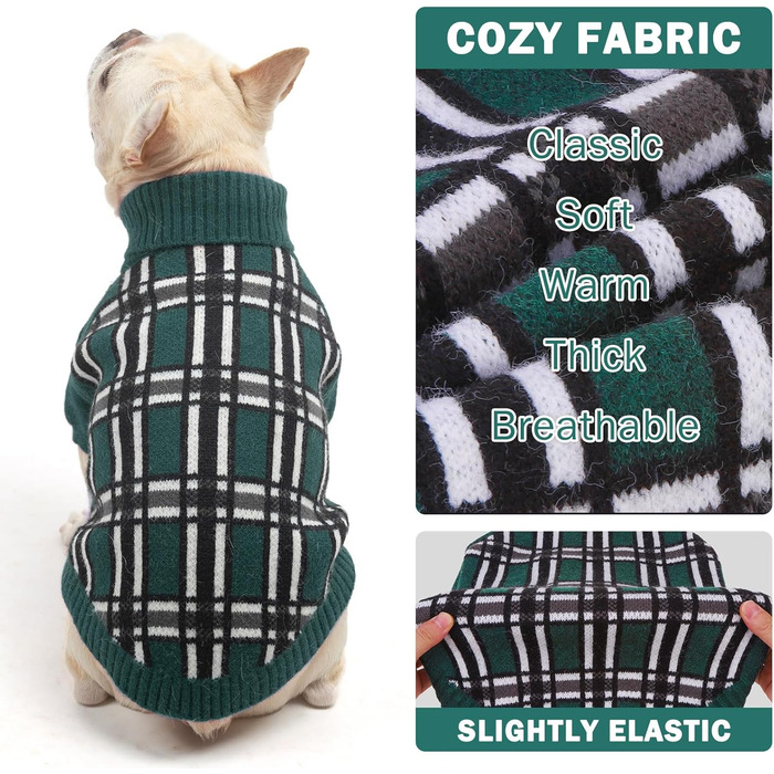 Світер для собак SCENEREAL з візерунком, теплий в'язаний светр з м'яким коміром-горловиною для собак маленьких, середніх та великих порід, цуценят та котів, для осені та зими, на холодну погоду, зелений, розмір Small-Medium