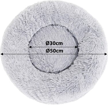 Кругле ліжко для собак та котів Lionto, Ø 50 см, м'яке, плюшеве, сірого кольору, з товстою наповнювачем, 50x50x20 см