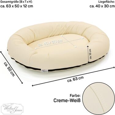 Wallace & Jones | Преміум лежанка для собак Болтон, 63x50 см, з штучної шкіри, для маленьких собак, з прихованою блискавкою, зручна, миється, не ковзає, кремово-білий колір