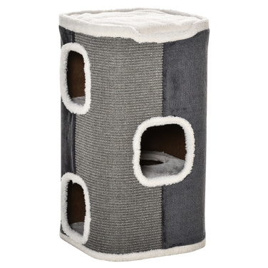 Кігтеточка PawHut Cat Tree з 3 ярусами, ДСП, оксамитовий поліестер, сизаль, сірий+білий, 40x40x74см| Аосом