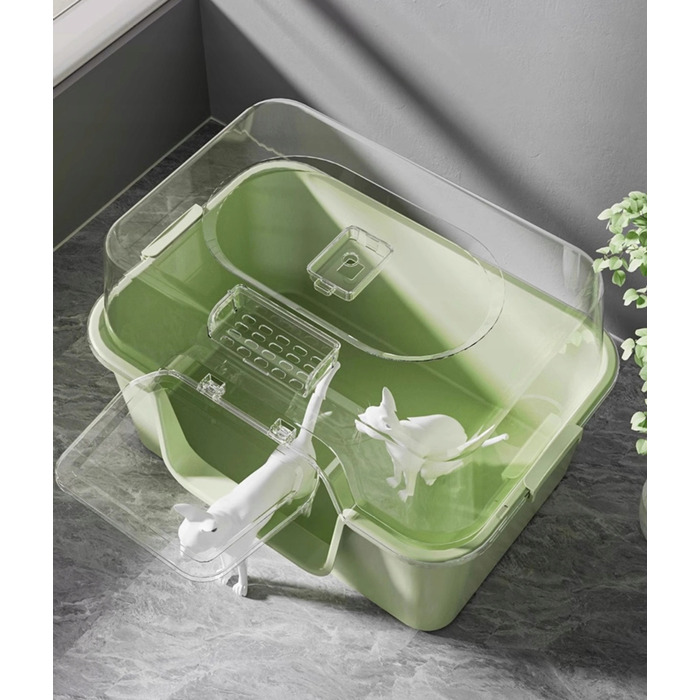 Закритий туалет для котів сірого кольору з лопаткою