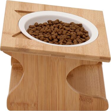 Ергономічна годівниця для котів Limmby з кераміки та бамбукового каркасу | Підвищена годівниця з об'ємом 250 мл