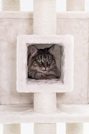 Когтеточка для котів Petrebels Cleopatra 134 см, преміум, XL лежанка, котяча будка, стовпи Ø9 см, бежевий/кремовий