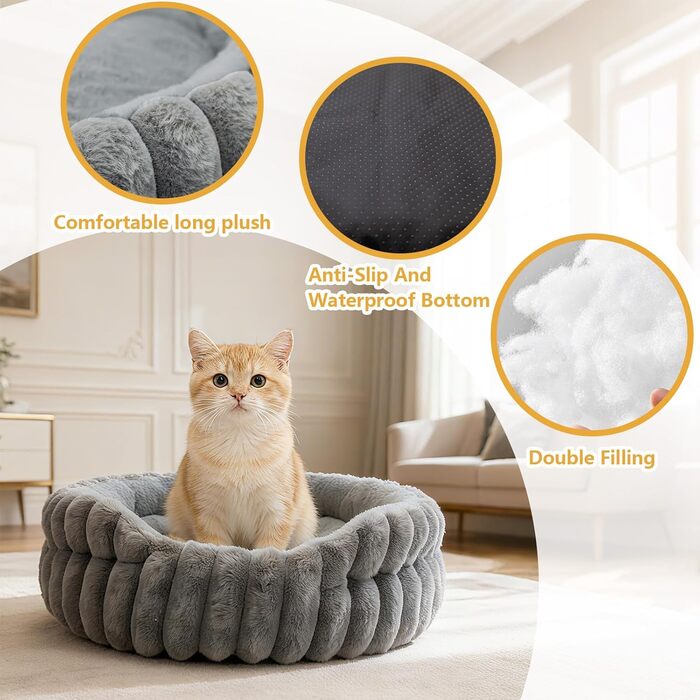 М'яке кругле ліжко для котів та собак, ліжко для тварин, сірого кольору (S-40 см)
