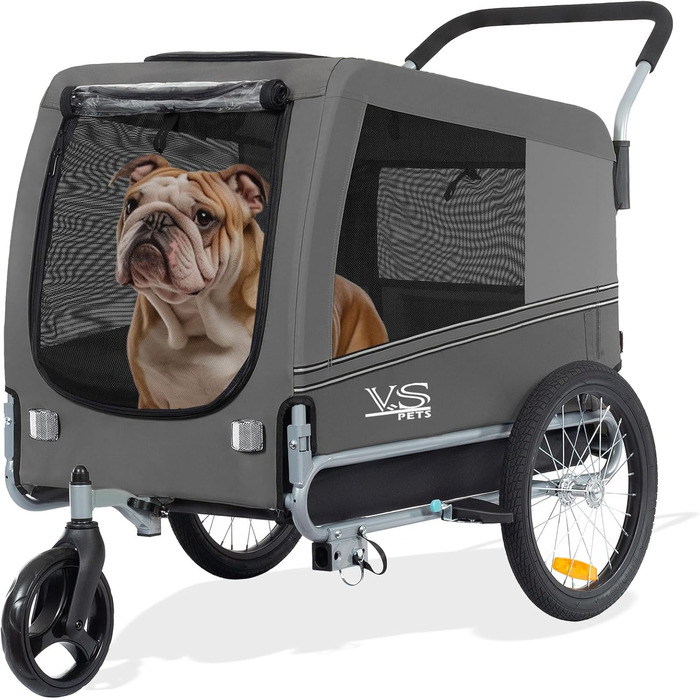 Візок для собак Tiggo VS Pets 2-в-1: візок та велосипедний причіп, сірий, об'єм 270 л, до 35 кг