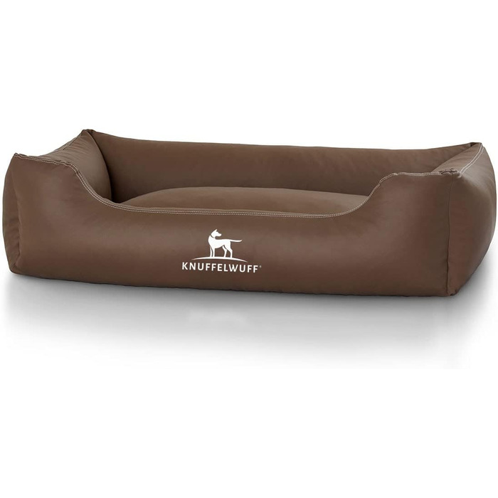 Лягу для собак Knuffelwuff Sidney з штучної шкіри, M-L, 85 x 63 см, знімний чохол, легко мити, для великих, середніх та малих собак (Колір: Коричневий, Розмір: 105 x 75 x 25 см)