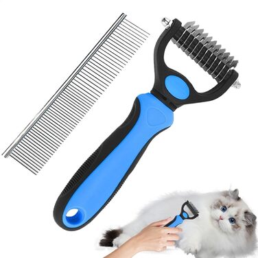 Бурштук для видалення ковтунів у котів, гребінець для собак, двосторонній гребінець для котів під час линьки | Догляд за домашніми тваринами, щільна, пряма щітка, двостороння, сталевий гребінець для довгошерстих котів