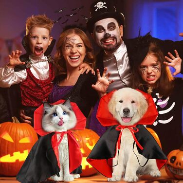 Костюм на Хелловін для дорослих: милий собака, костюми на Хелловін, накидка вампіра, регульований костюм для домашніх тварин з нагрудником, довжина спини 40 см, накидка вампіра-чаклуна, костюми для котів