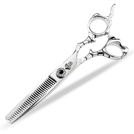 Набір ножиць для грумінгу собак 6 дюймів: прямі та розріджуючі ножиці для професійного догляду за шерстю. З регульованим гвинтом та візерунками. Срібний колір.