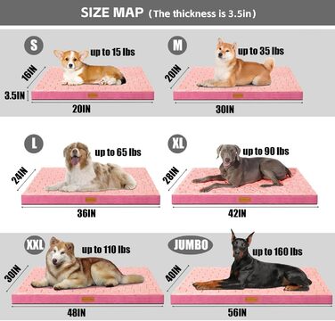 Ортопедичне собаче ліжко Patas Lague XL для великих собак, 106.7 x 71.1 см, водонепроникне, м'яке, тепле, зручне, з пінопластовою матрацом у формі стільців, знімний, пральний чохол та неслизьке дно, (S:20x15x3.5 IN, Рожевий)