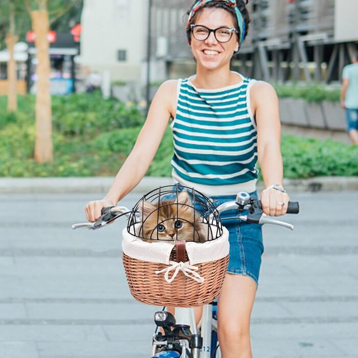 Плетенний велосипедний кошик для котів та маленьких собак, ручної роботи, знімається спереду