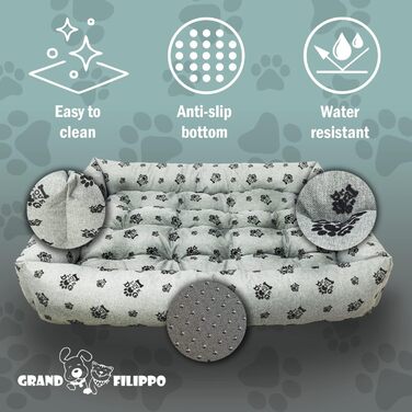 Водонепроникне ліжко для собак - ліжка для маленьких та великих собак - ліжко для собак з неслизьким дном - собачий кошик, собачий лежак (120x90x20, сіре льоноподібне, 