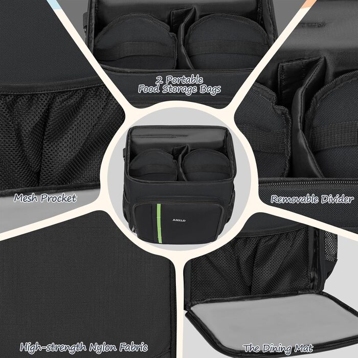 Чорна сумка-рюкзак для собак ANILD, туристична, з TSA-блокуванням, 2 контейнери для корму, 5 силіконових мисок, органайзер для подорожей, хандер