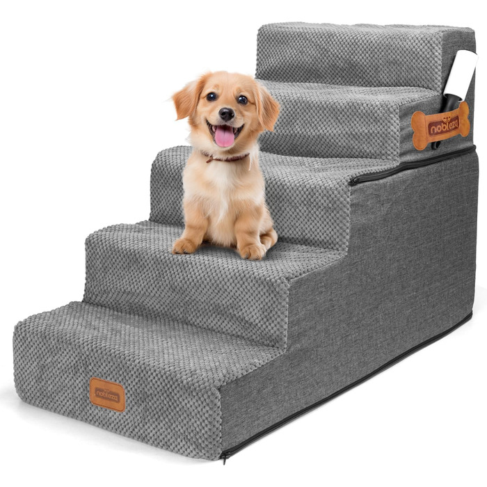 Східці для собак Nobleza - 5 сходинок, пандус для тварин, килимок для видалення шерсті, сходи для котів та собак до ліжка/дивану