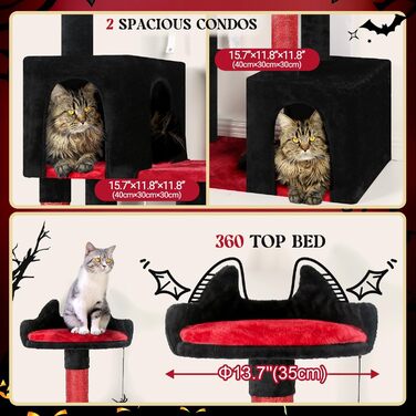 Котячий будинок F62 Gothic 157,5 см, чорний, вежа для котів з великою платформою, дряпка, затишні будиночки для домашніх котів