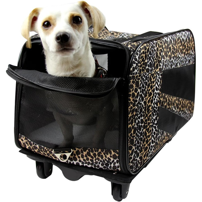 Транспортна сумка для домашніх тварин DBEST Products, середнього розміру, м'які стінки, складана, для собак та котів, схвалена авіаперевізниками, сумка-переноска Leopard