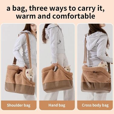 Сумка-переноска для собак та котів | Тепла, водонепроникна переноска для цуценят та малих собак, з безпечним ремінним кріпленням, коричнева