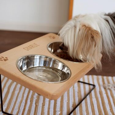 LAUBLUST: Годівниця для собак з іменем, об'єм 0,75 л, піднята годівниця, аксесуари для собак, підставка під миску, годівниця для котів, 41,5 x 25 x 18 см