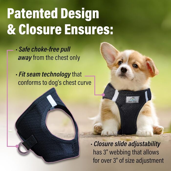 Шлея для собак Doggie Design, світловідбивна, Step-In, чорна, всі розміри