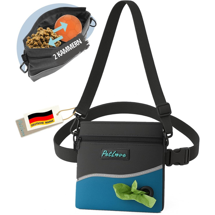 Сумка для собак Petove: переносна кормушка з магнітною застібкою, контейнер для відходів, бананка (L, блакитний)