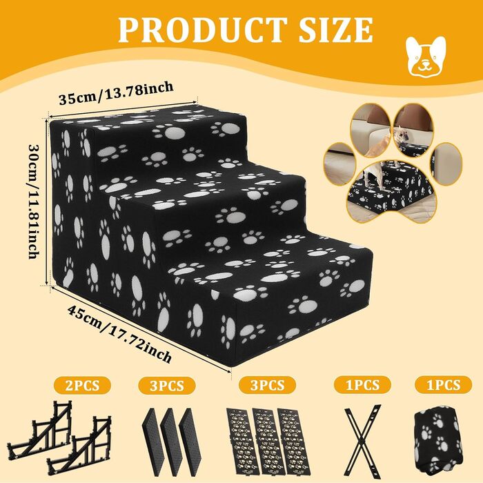 Сходинки для собак на 3 щабели, 30 см, знімний чохол, неслизькі. Підходять для собак та котів, маленьких та середніх порід.