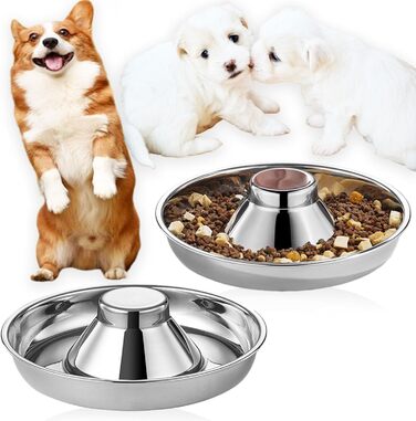 Набори мисок для цуценят Nexboraque (2 шт.) з нержавіючої сталі – 25,4 см, повільне годування, для кількох цуценят, собак та котів